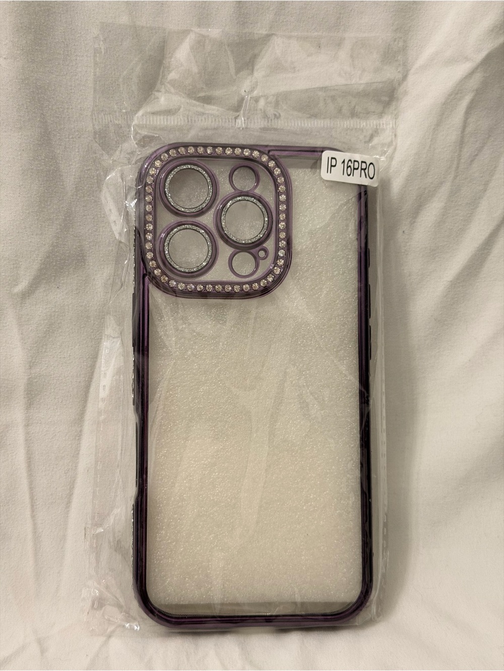 Purple Rhinestone iPhone 16 Pro Clear Case